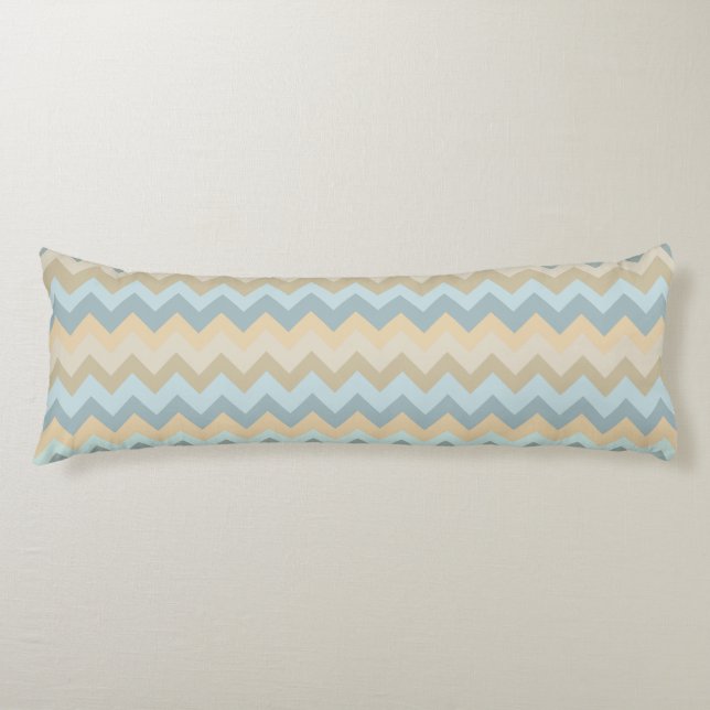 Blue Cream Chevron Stripes Body Pillow (Front)