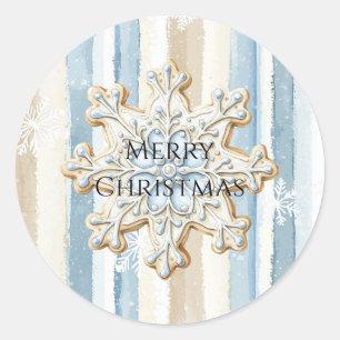 Blue Cream Christmas Snowflake Classic Round Sticker