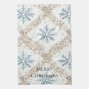 Blue Cream Christmas Snowflakes Kitchen Towel