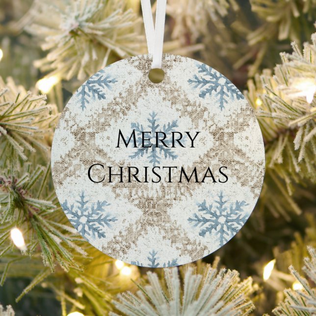 Blue Cream Christmas Snowflakes Metal Ornament (Insitu)