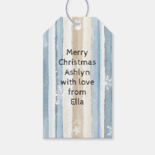 Blue Cream Christmas Stripes Snowflakes Gift Tags