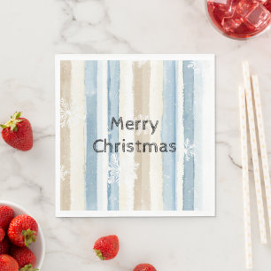 Blue Cream Christmas Stripes Snowflakes Napkin