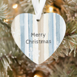 Blue Cream Christmas Stripes Snowflakes Ornament