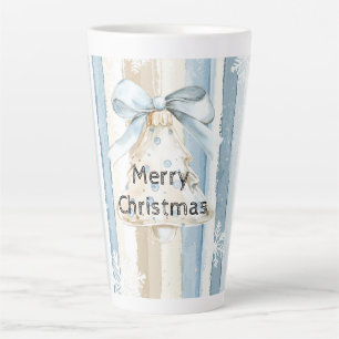 Blue Cream Christmas Stripes Snowflakes Ornament Latte Mug