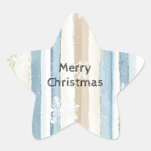 Blue Cream Christmas Stripes Snowflakes Star Sticker