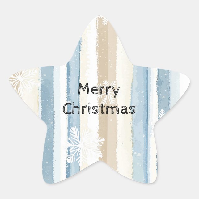 Blue Cream Christmas Stripes Snowflakes Star Sticker (Front)