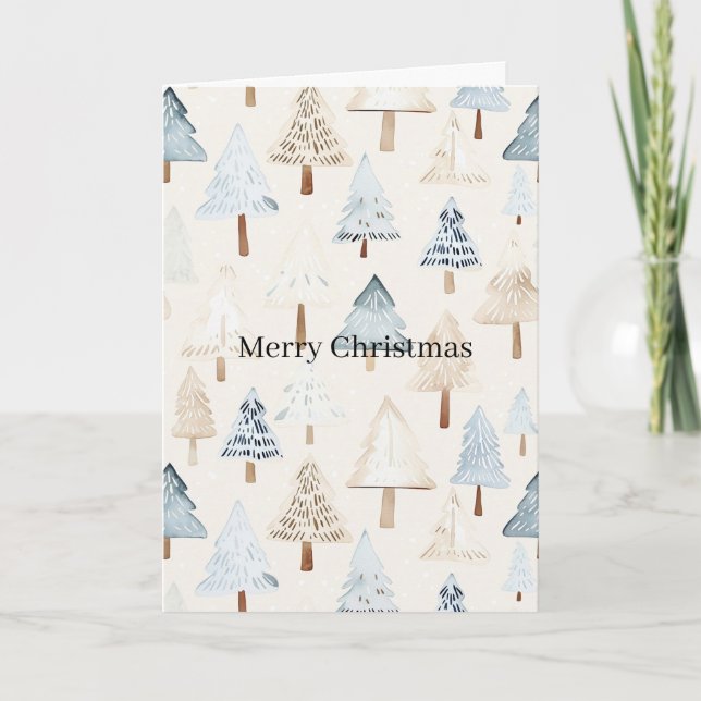 Blue Cream Cozy Christmas Trees Card (Front)