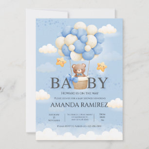 Blue & Cream Elephant Baby Boy Shower Invitation