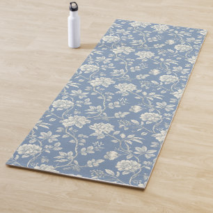 Blue Cream Floral Birds Yoga Mat
