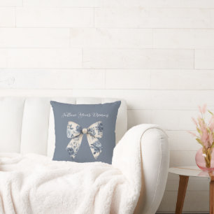 Blue Cream Floral Bow Throw Pillow