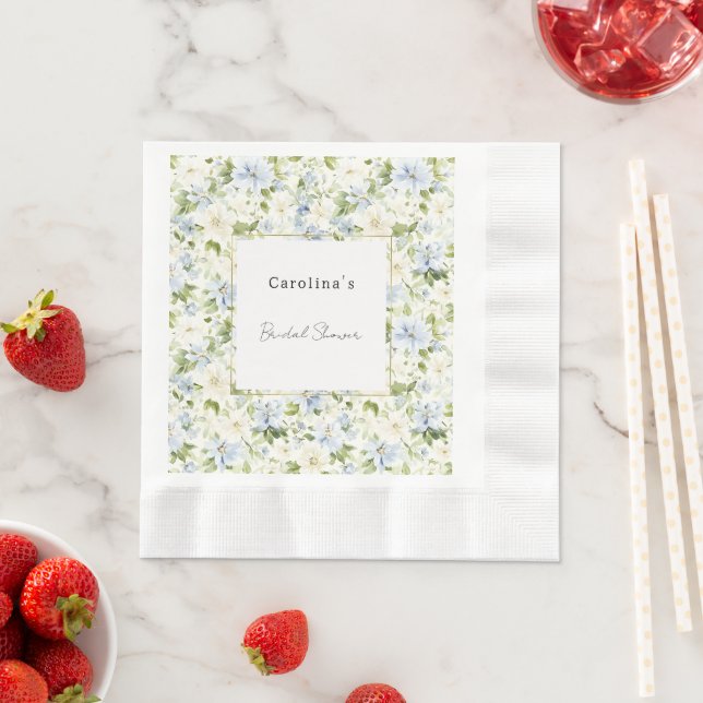 Blue Cream Floral Bridal Shower Napkin (Insitu)