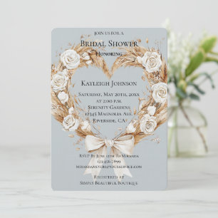 Blue Cream Floral Heart Wreath Bridal Shower  Invitation