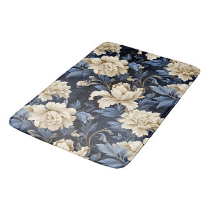 Blue Cream Floral Modern Bath Mat