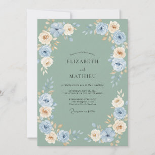 Blue Cream Floral Wedding Invitation