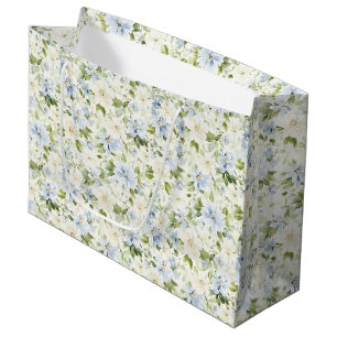 Blue Cream Floral Wedding Large Gift Bag