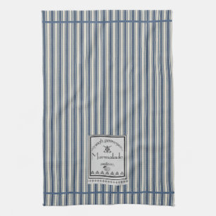 Blue Cream French Style Stripes Marmalade Label Kitchen Towel