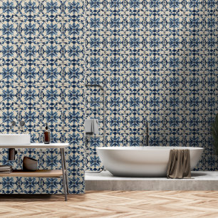 Blue Cream Italian Tile Wallpaper