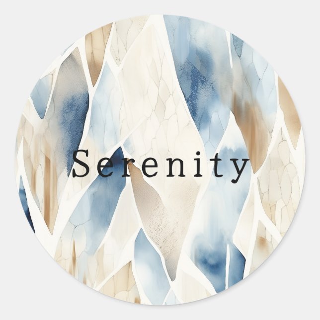 Blue Cream Ivory Abstract Beach  Classic Round Sticker (Front)