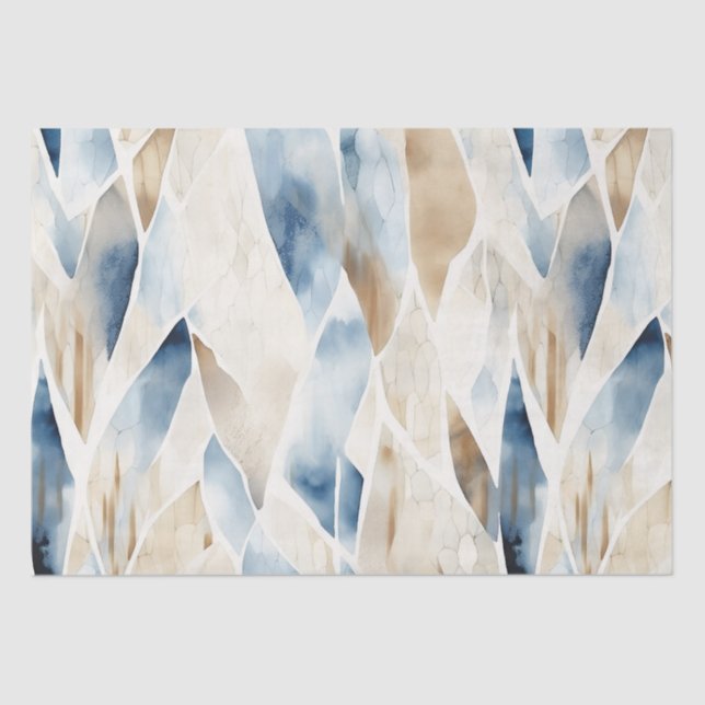 Blue Cream Ivory Abstract Beach  Tissue Paper (Front)