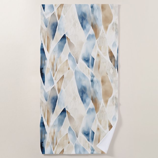 Blue Cream Ivory Abstract Beach  Towel (Front)