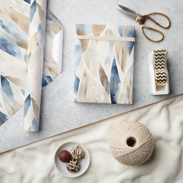 Blue Cream Ivory Abstract Beach  Wrapping Paper (Crafts)