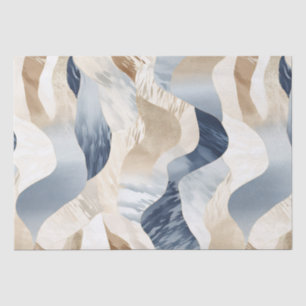 Blue Cream Ivory Abstract Waves Beach Tissue Paper