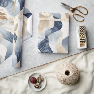 Blue Cream Ivory Abstract Waves Beach  Wrapping Paper