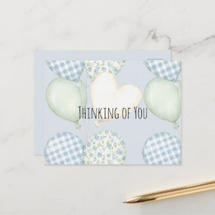 Blue Cream Mint Heart Balloons Thinking of you Postcard