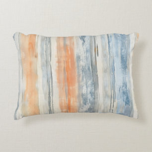 Blue Cream Peach Stripes Accent Pillow