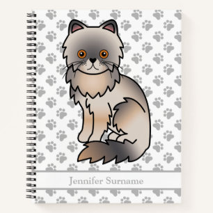 Blue Cream Persian Cute Cartoon Cat & Custom Text Notebook