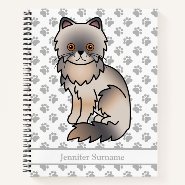 Blue Cream Persian Cute Cartoon Cat & Custom Text Notebook (Front)