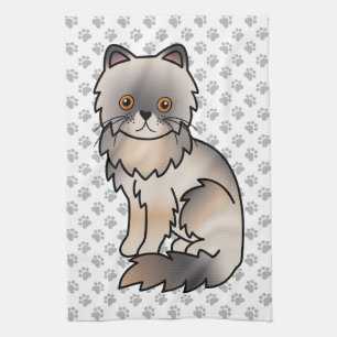 Blue Cream Persian Cute Cartoon Cat Illustration Kitchen Towel