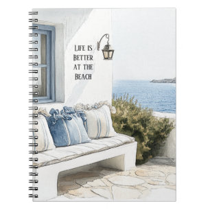 Blue Cream Pillows Bench Ocean View Notebook