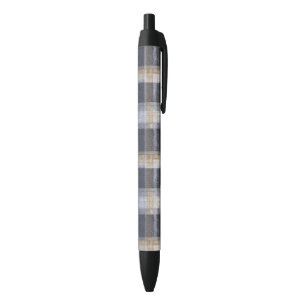 Blue Cream Plaid Stripes Black Ink Pen