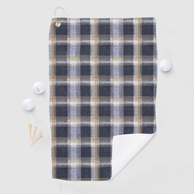 Blue Cream Plaid Stripes Golf Towel (InSitu)