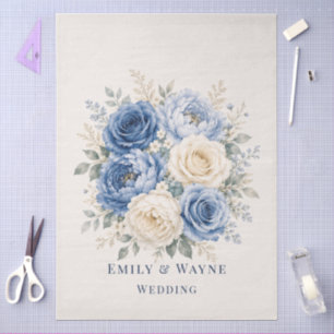 Blue & Cream Rose Floral Wedding Tissue Paper