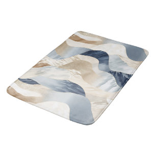 Blue Cream Sand Ivory Abstract Waves Beach Bath Mat