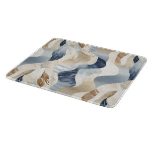 Blue Cream Sand Ivory Abstract Waves Beach  Cutting Board