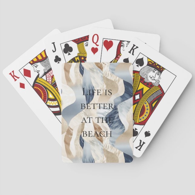 Blue Cream Sand Ivory Abstract Waves Beach  Playing Cards (Back)