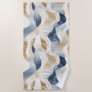 Blue Cream Sand Ivory Abstract Waves Beach Towel