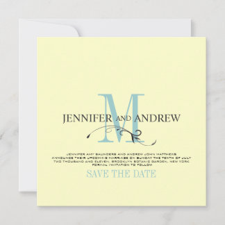 Blue Cream Save the Date Monogram Announcement