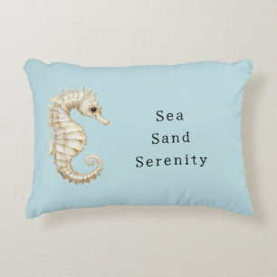 Blue Cream Sea Horses Ocean Bridal Shower Accent Pillow