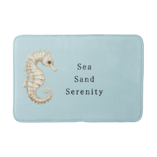 Blue Cream Sea Horses Ocean Bridal Shower Bath Mat