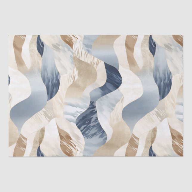 Blue Cream Sea Sand Abstract Tissue Paper (Front)