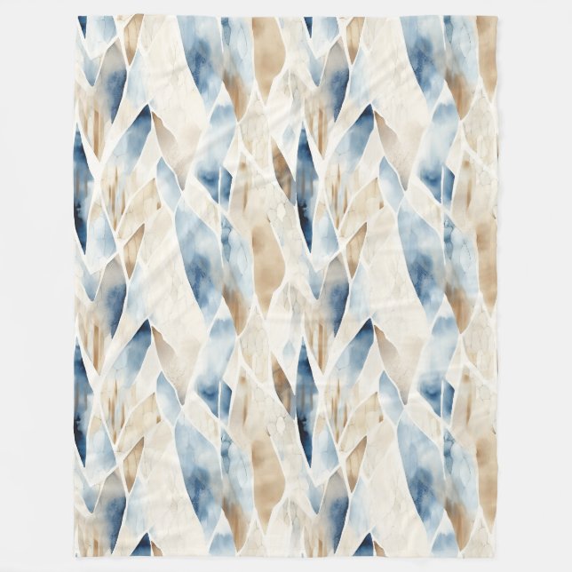 Blue Cream Sea Sand Ocean Serenity Fleece Blanket (Front)