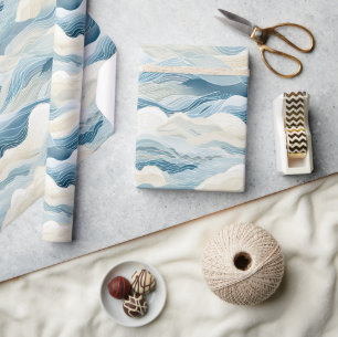 Blue Cream Sea Sand Ocean Waves Wrapping Paper
