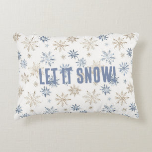 Blue Cream Snowflakes Let It Snow! Accent Pillow