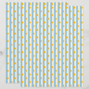 Blue Cream Stripe Gold Sunburst Scrapbook Paper