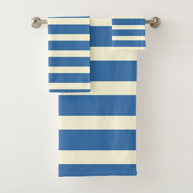 Blue cream stripes bath towel set (Insitu)