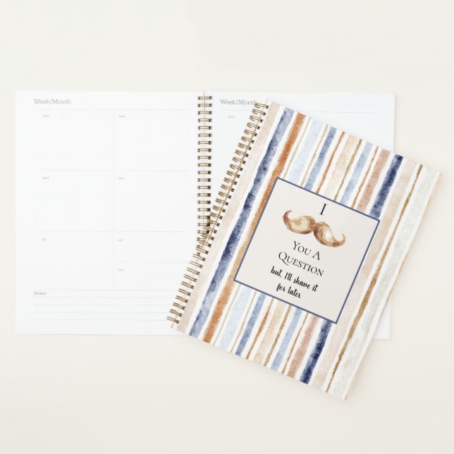 Blue Cream Stripes Moustache You A Question Planner (Display)